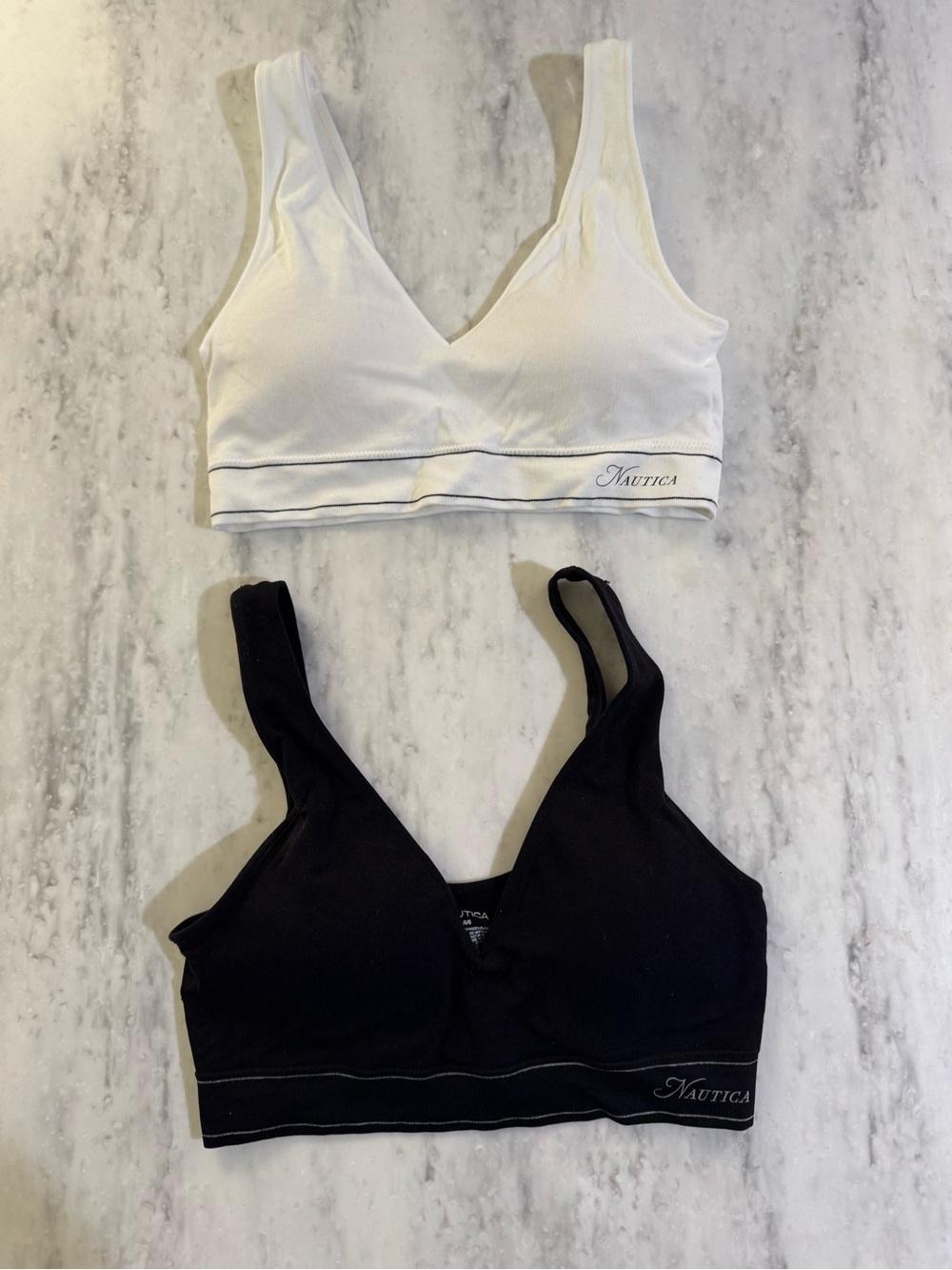 Set of 2 New Nautica Soft Comfy Seamless Bralettes Neutral White & Black L